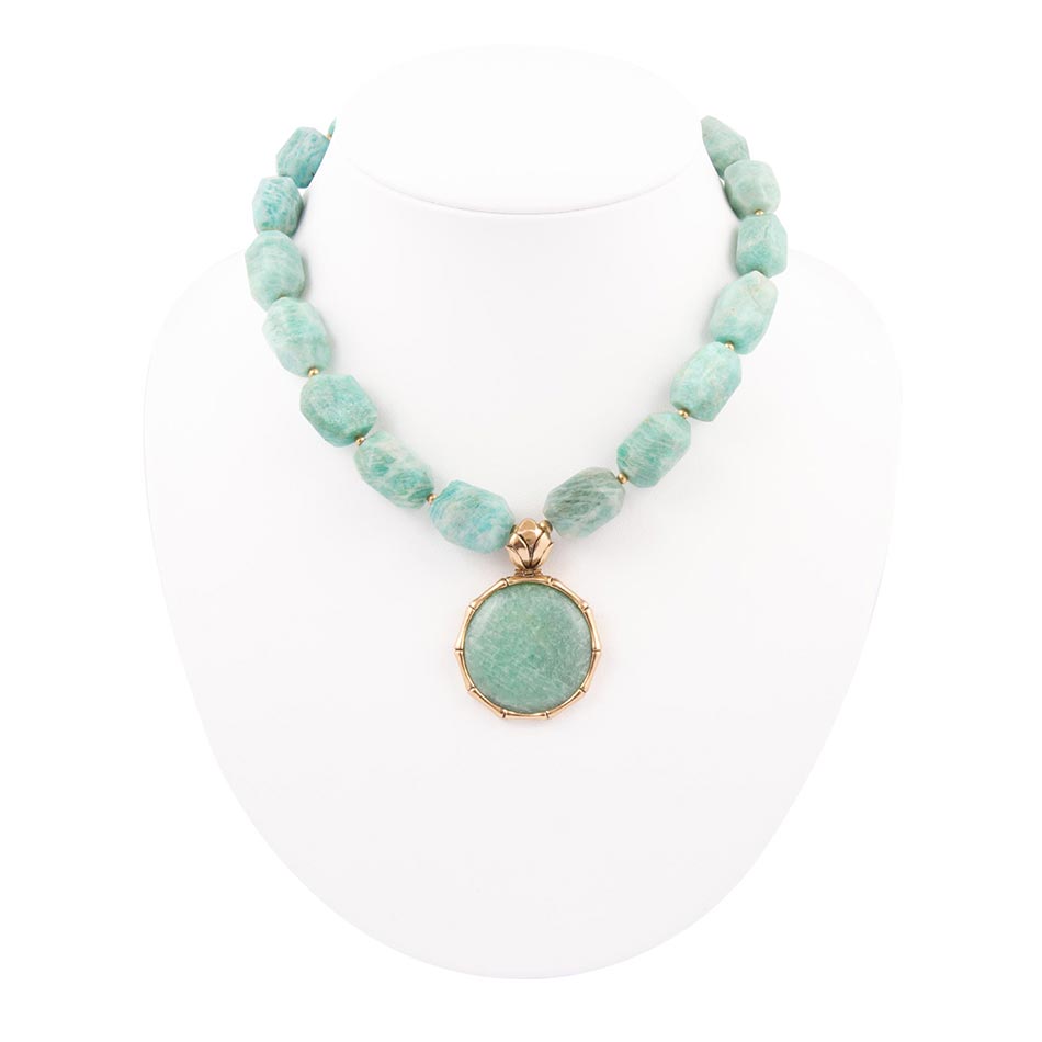 Green Amazonite Golden Lotus Pendant Necklace | Necklaces | Wiccan Center