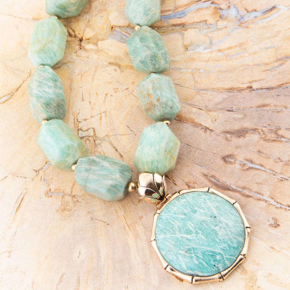 Green Amazonite Golden Lotus Pendant Necklace | Necklaces | Wiccan Center