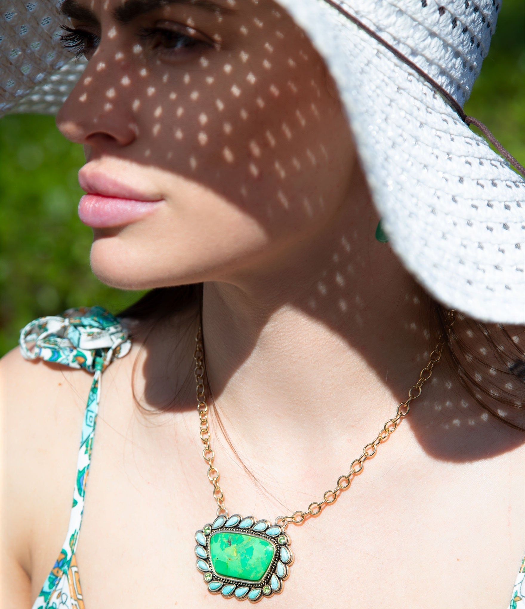 Legacy Lime Green and Blue Turquoise Golden Pendant Necklace | Necklaces | Wiccan Center