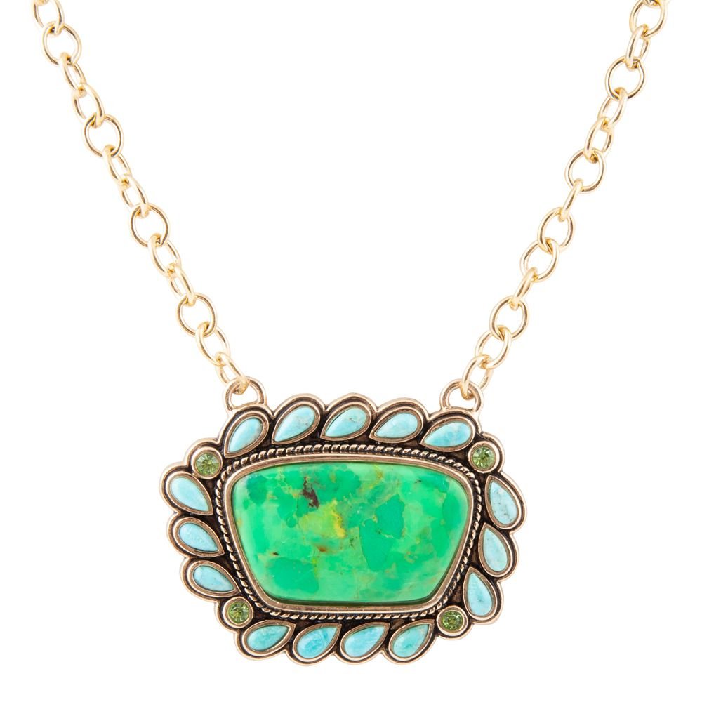 Legacy Lime Green and Blue Turquoise Golden Pendant Necklace | Necklaces | Wiccan Center