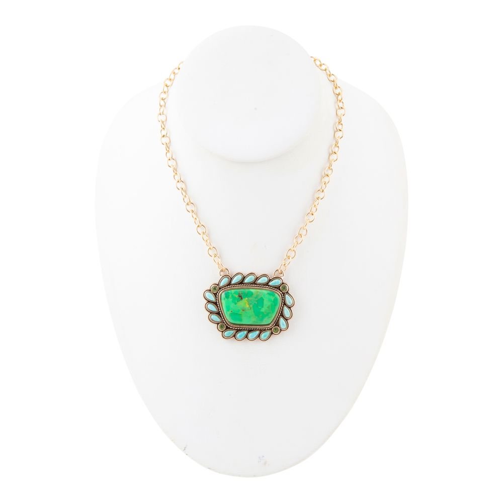 Legacy Lime Green and Blue Turquoise Golden Pendant Necklace | Necklaces | Wiccan Center
