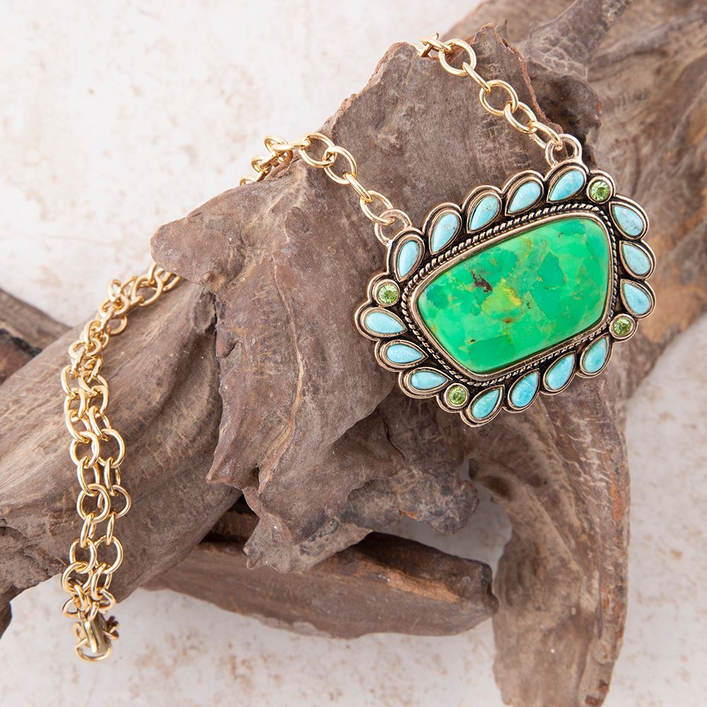 Legacy Lime Green and Blue Turquoise Golden Pendant Necklace | Necklaces | Wiccan Center