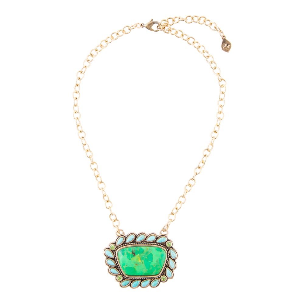 Legacy Lime Green and Blue Turquoise Golden Pendant Necklace | Necklaces | Wiccan Center