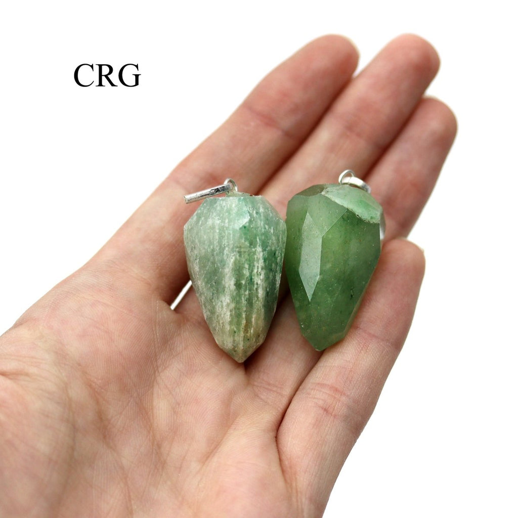 Green Aventurine Faceted Drop Pendant with Silver Plated Bail (1 Inch) (4 Pieces)