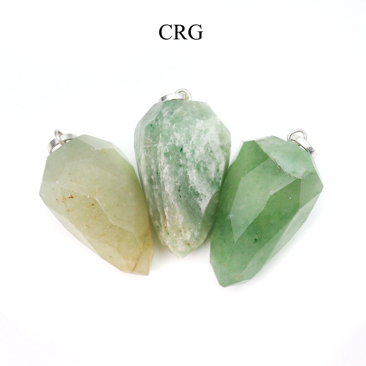 Green Aventurine Faceted Drop Pendant with Silver Plated Bail (1 Inch) (4 Pieces)