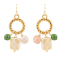 Green Jade and Pink Sunstone Golden Drop Earrings | Earrings | Wiccan Center