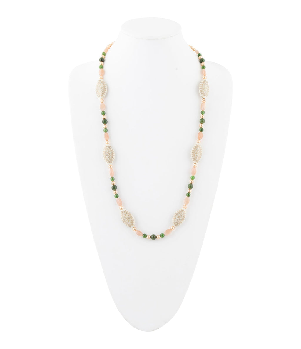 Green Jade and Pink Sunstone Golden Necklace | Necklaces | Wiccan Center
