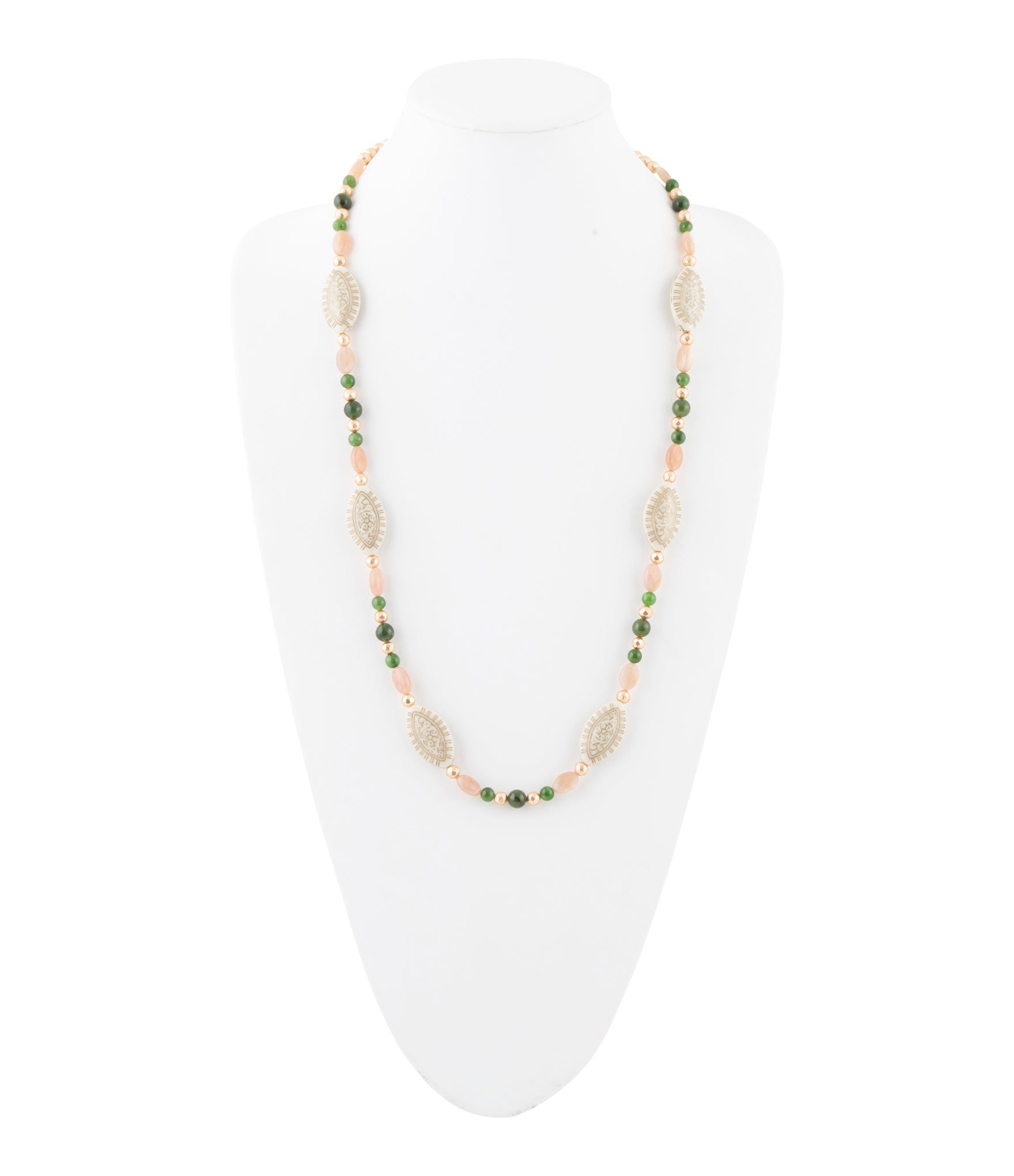 Green Jade and Pink Sunstone Golden Necklace | Necklaces | Wiccan Center