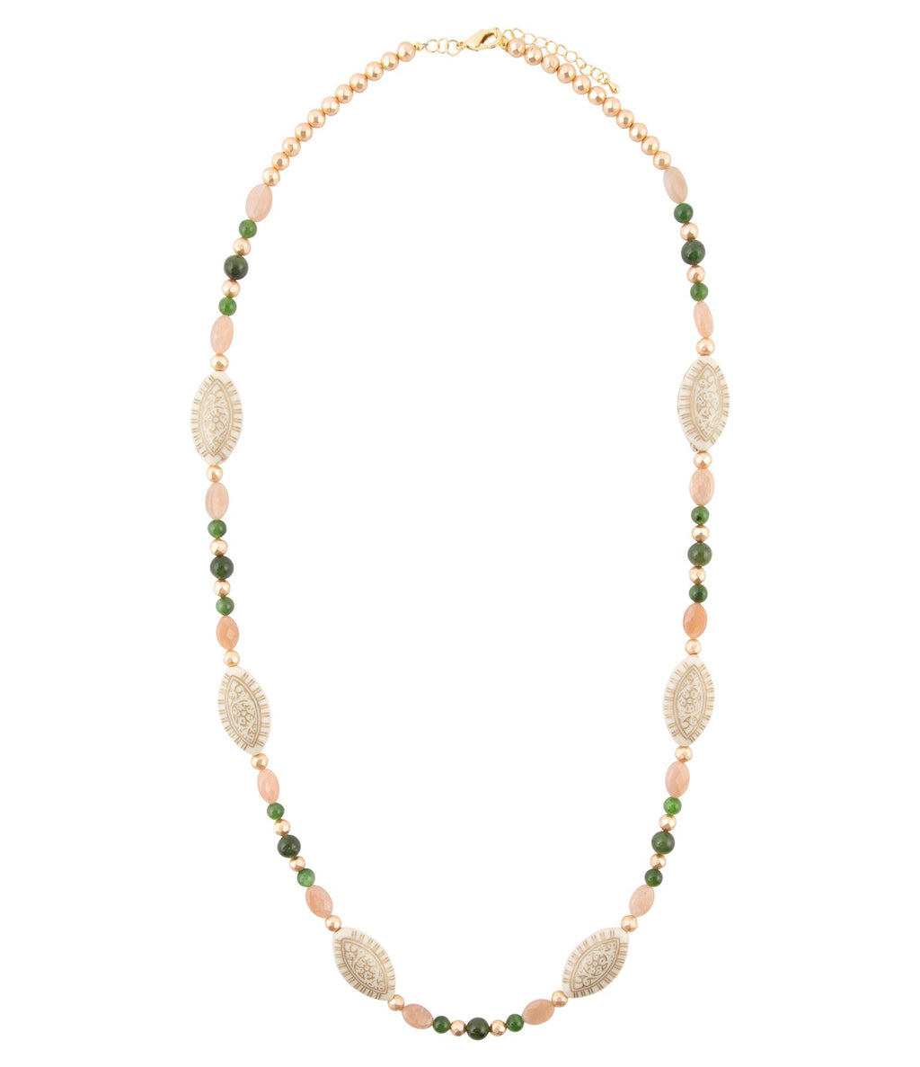 Green Jade and Pink Sunstone Golden Necklace | Necklaces | Wiccan Center