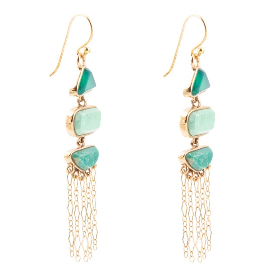 Green Multi Stone Golden Drop Earrings | Earrings | Wiccan Center