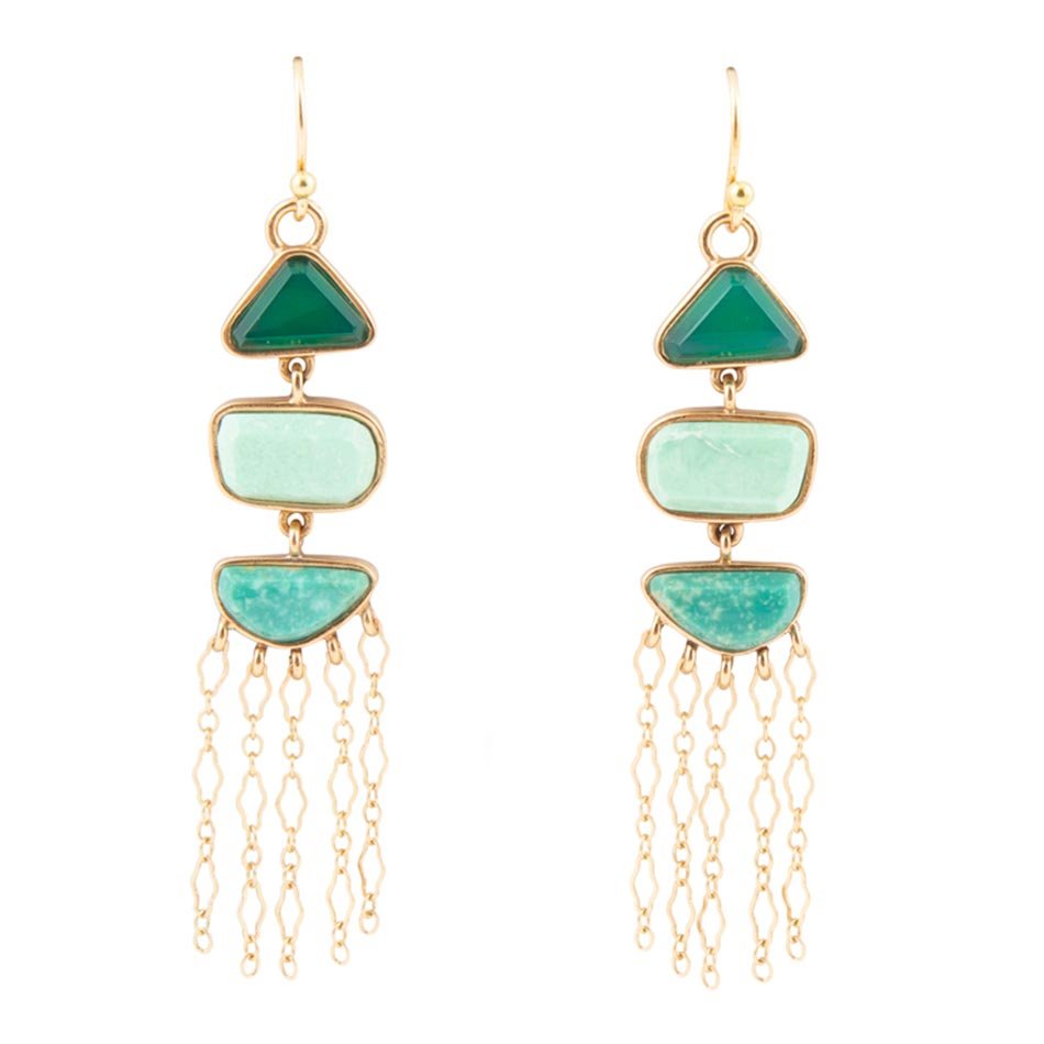 Green Multi Stone Golden Drop Earrings | Earrings | Wiccan Center