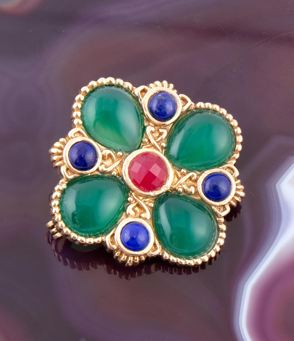 Green Onyx Mixed Stone Golden Brooche | Brooche | Wiccan Center