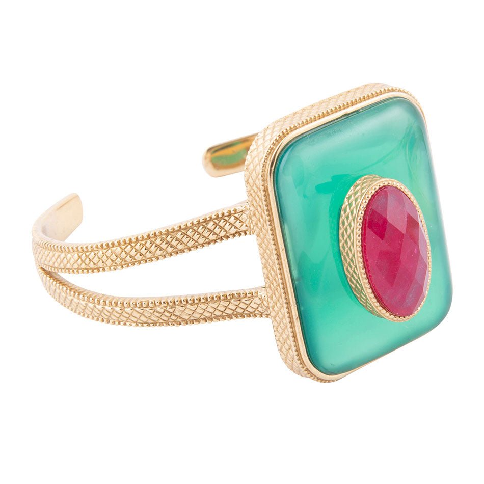 Green Onyx Stacked Red Quartz Golden Cuff Bracelet | Bracelets | Wiccan Center