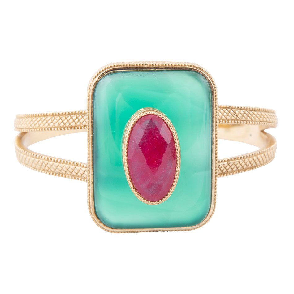 Green Onyx Stacked Red Quartz Golden Cuff Bracelet | Bracelets | Wiccan Center