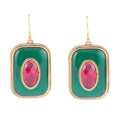 Green Onyx Stacked Red Stone Golden Drop Earrings | Earrings | Wiccan Center