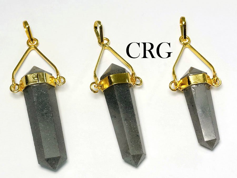Grey Aventurine Point Pendant with Gold Plated Swivel Bail (2 Inches) (1 Piece)