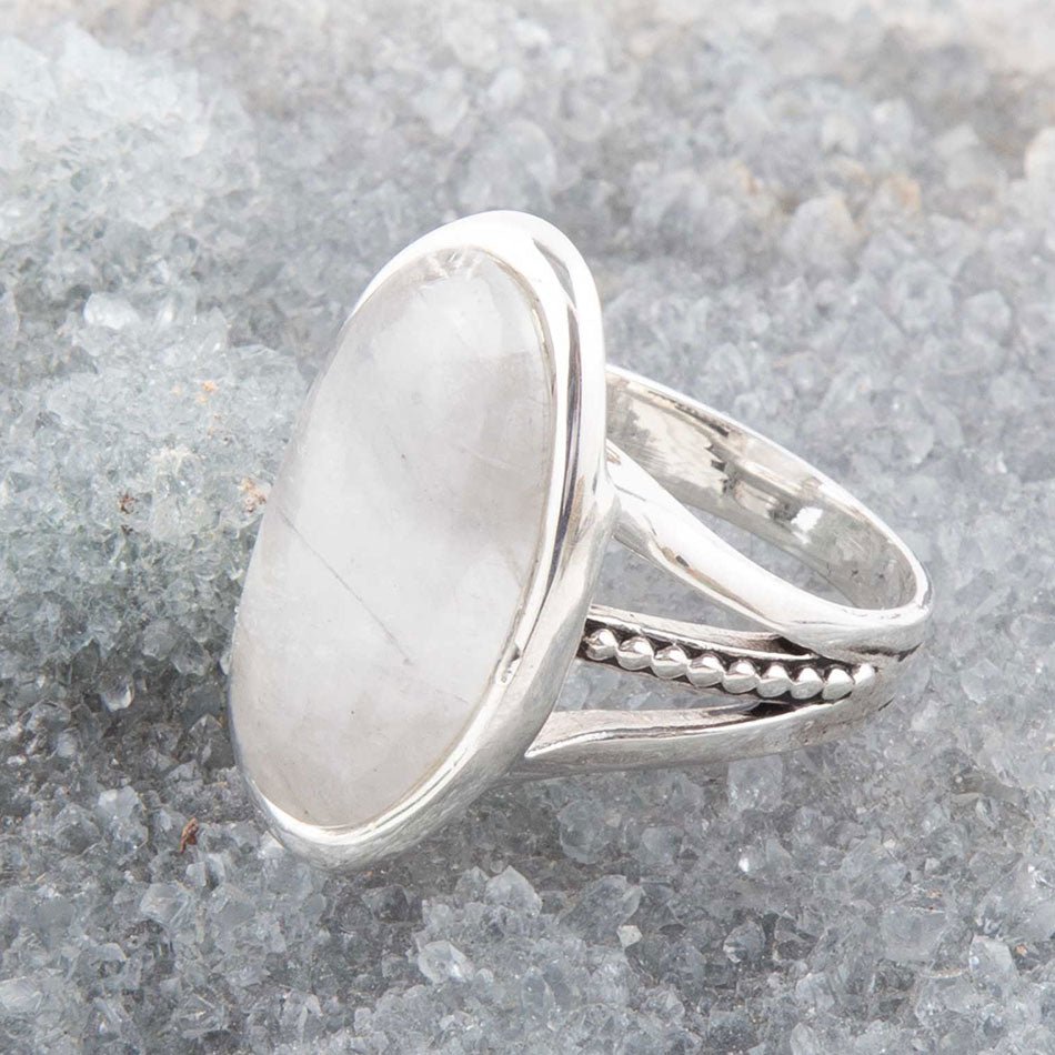 Grey Quartz and Sterling Silver Oval Ring | Rings | Wiccan Center