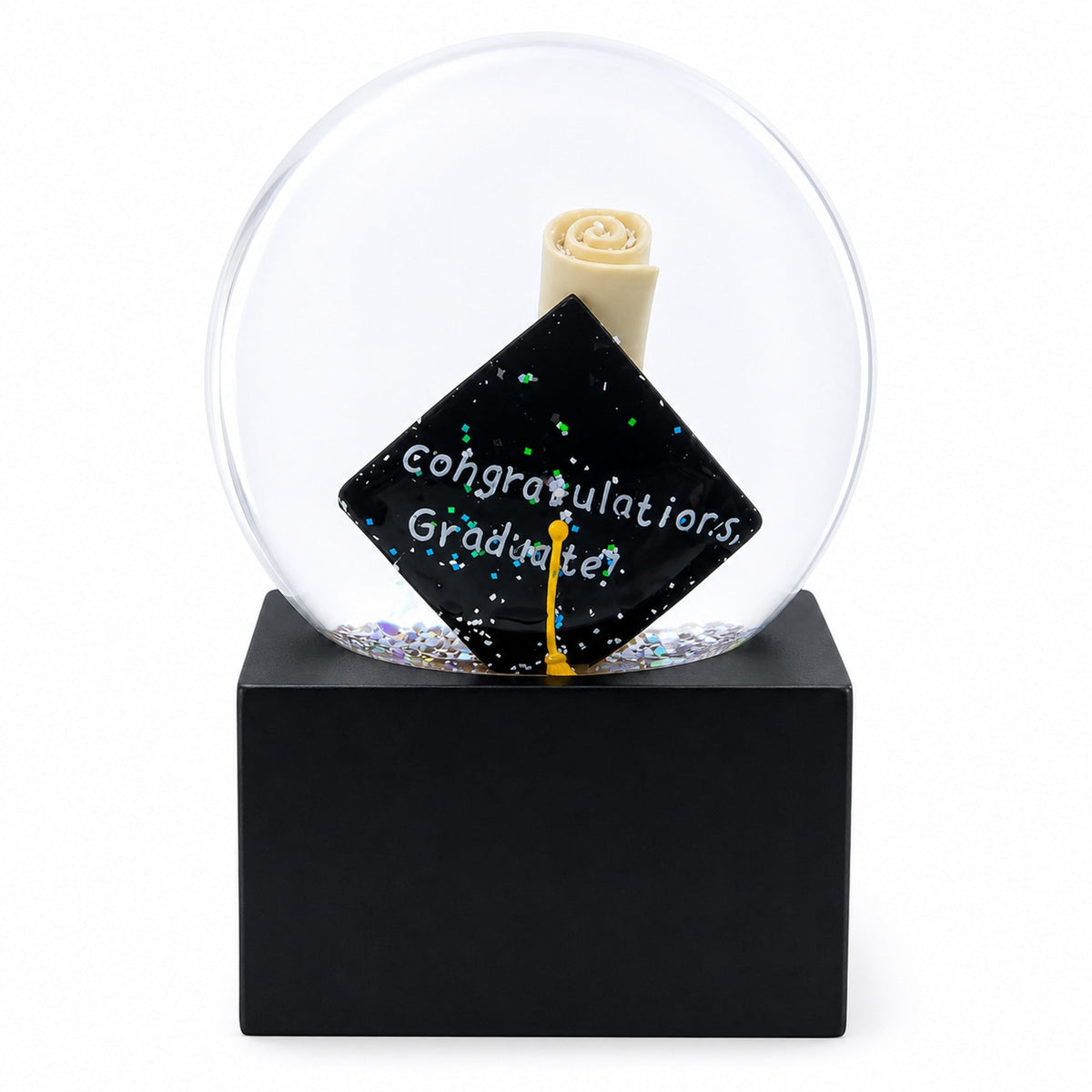 Graduation Hat & Diploma Glass Water Snow Globe | Snow Globes > Celebrations | Wiccan Center