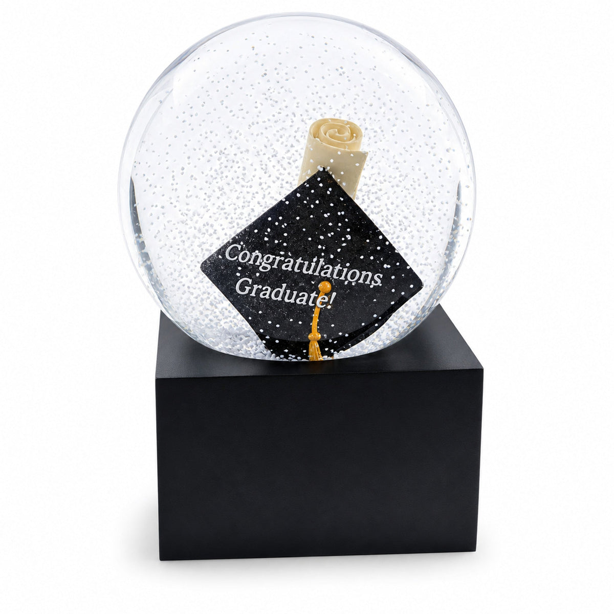 Graduation Hat & Diploma Glass Water Snow Globe | Snow Globes > Celebrations | Wiccan Center