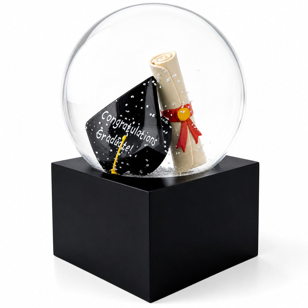 Graduation Hat & Diploma Glass Water Snow Globe | Snow Globes > Celebrations | Wiccan Center