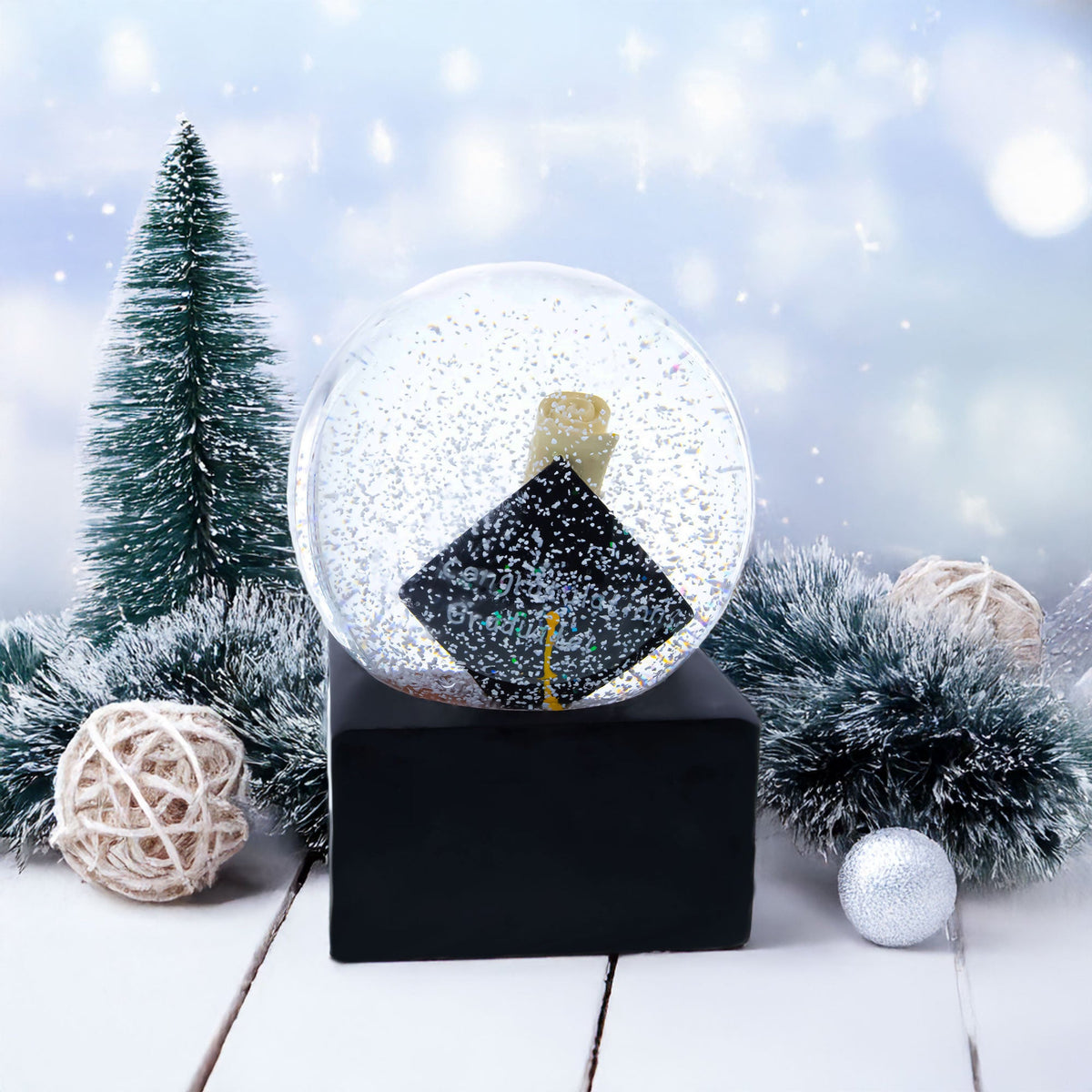 Graduation Hat & Diploma Glass Water Snow Globe | Snow Globes > Celebrations | Wiccan Center