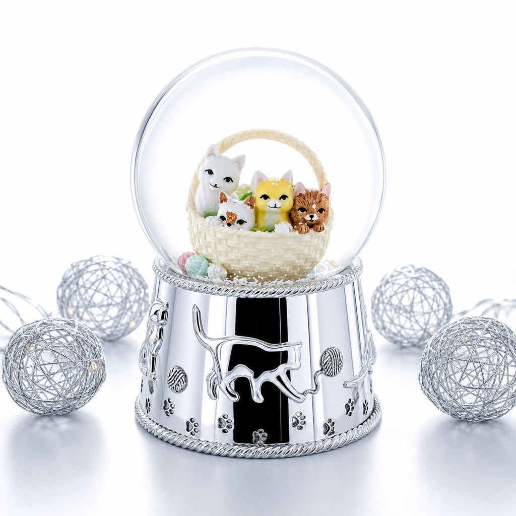 Kittens in a Basket Glass Water Snow Globe | Snow Globes > Animals | Wiccan Center