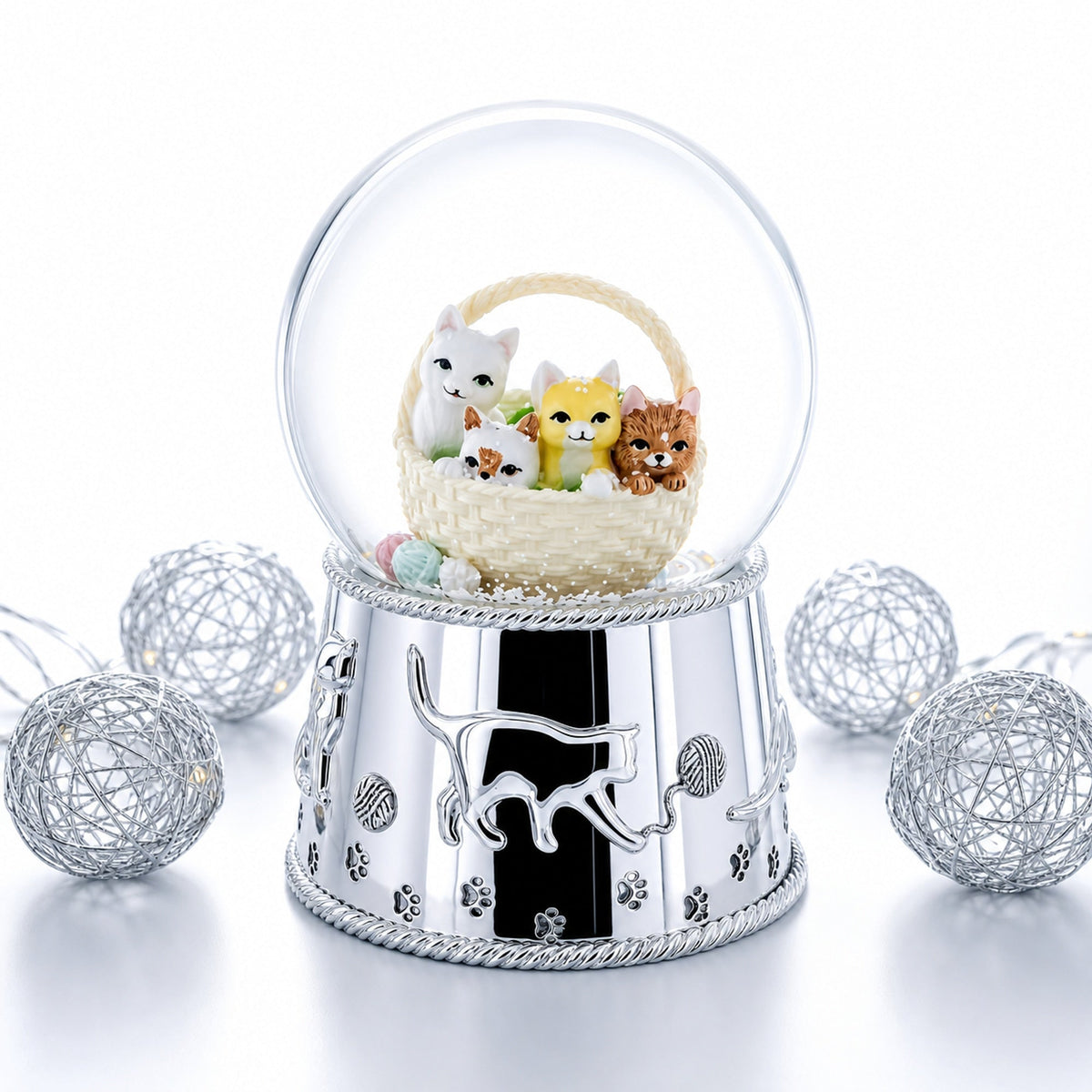 Kittens in a Basket Glass Water Snow Globe | Snow Globes > Animals | Wiccan Center