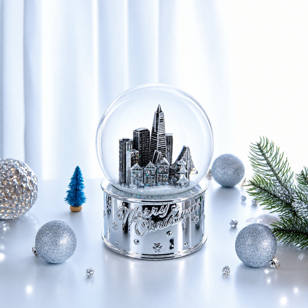 San Francisco Landmarks with Silver Base Glass Water Snow Globe | Snow Globes > Travel | Wiccan Center