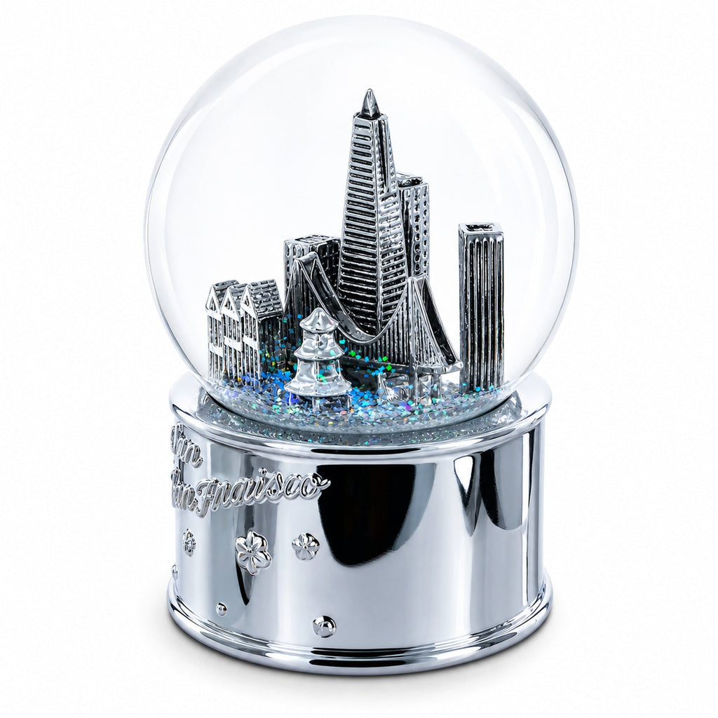 San Francisco Landmarks with Silver Base Glass Water Snow Globe | Snow Globes > Travel | Wiccan Center