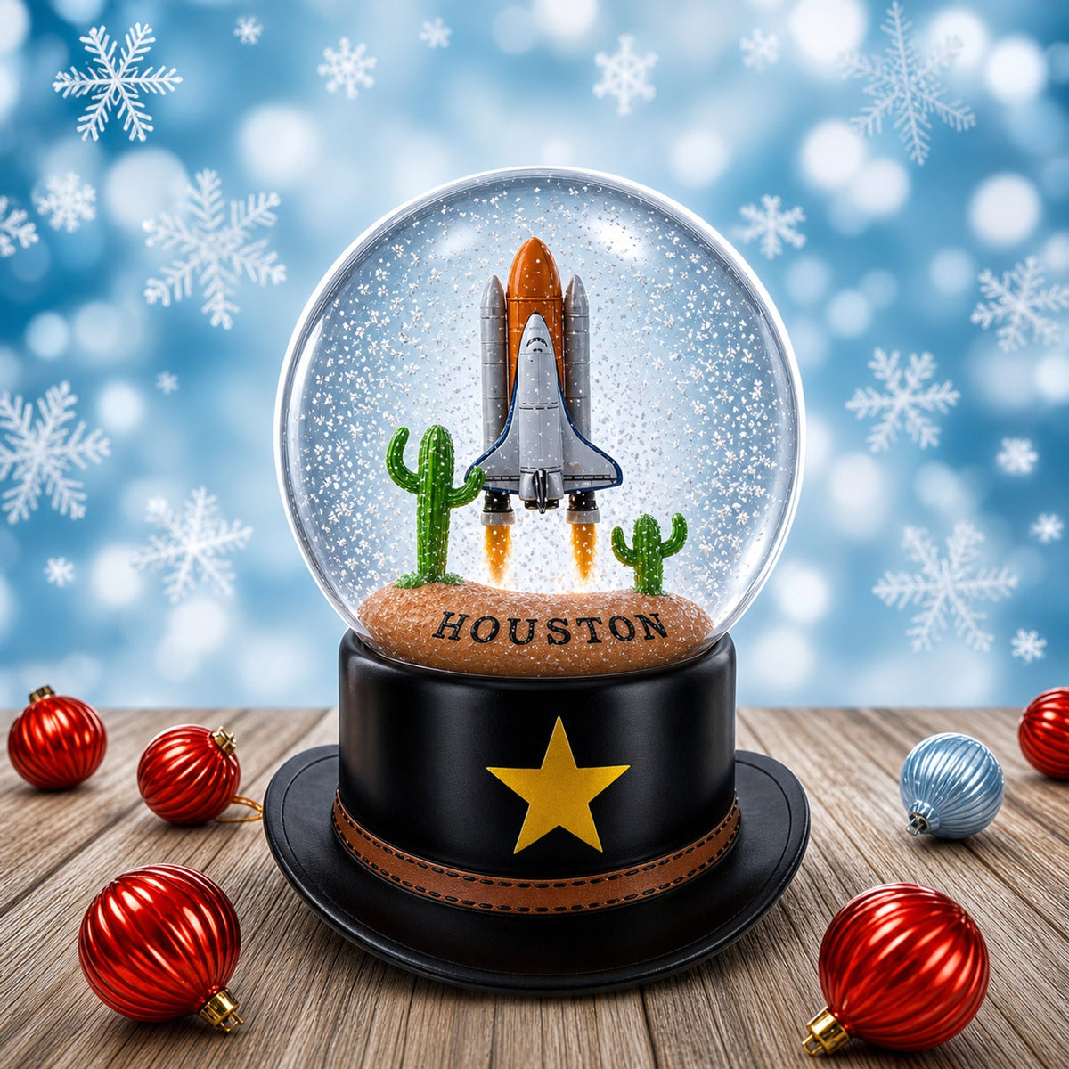 Houston Space Shuttle with Cowboy Hat Base Glass Water Snow Globe | Snow Globes > Travel | Wiccan Center