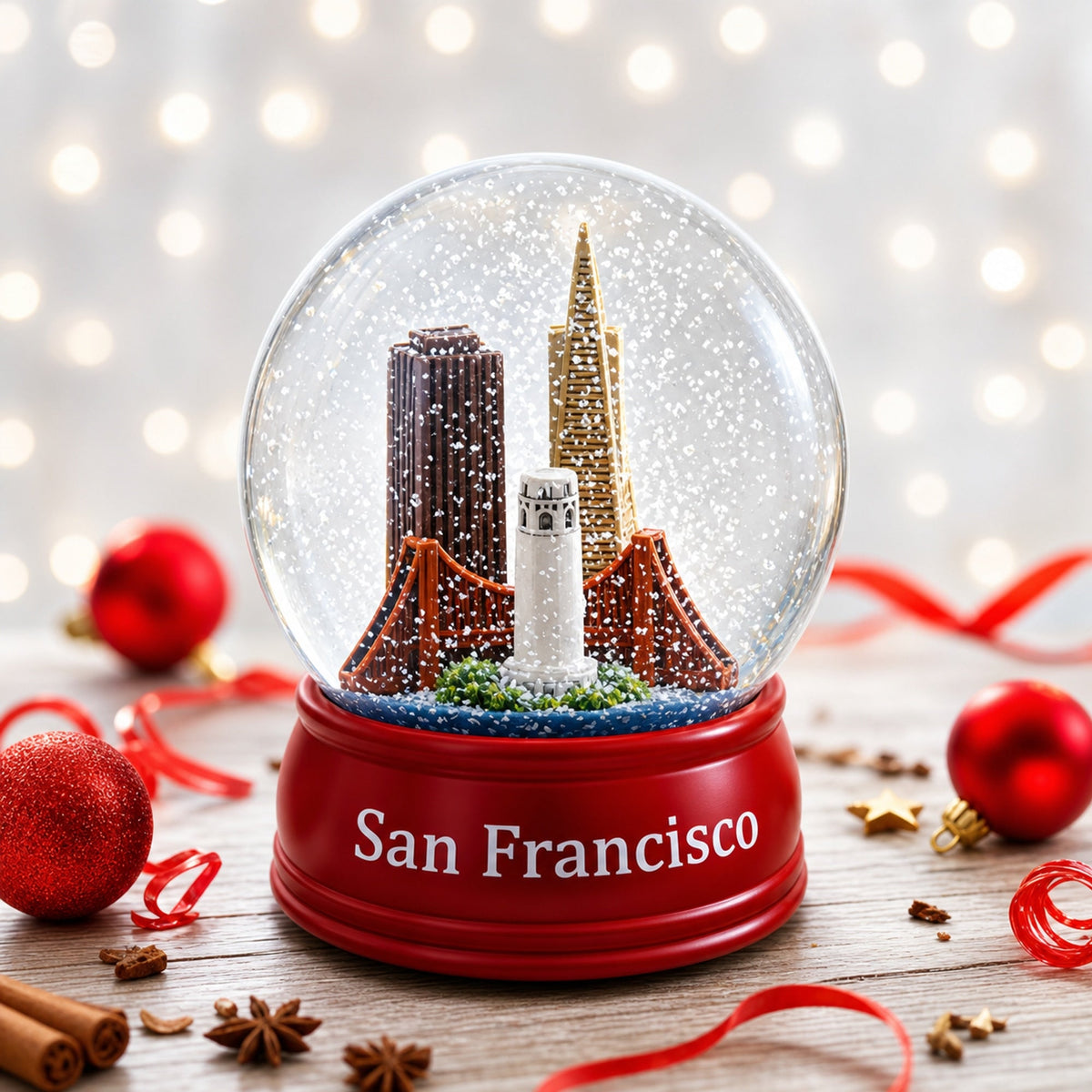 San Francisco Skyline with Iconic Landmarks Glass Water Snow Globe | Snow Globes > Travel | Wiccan Center