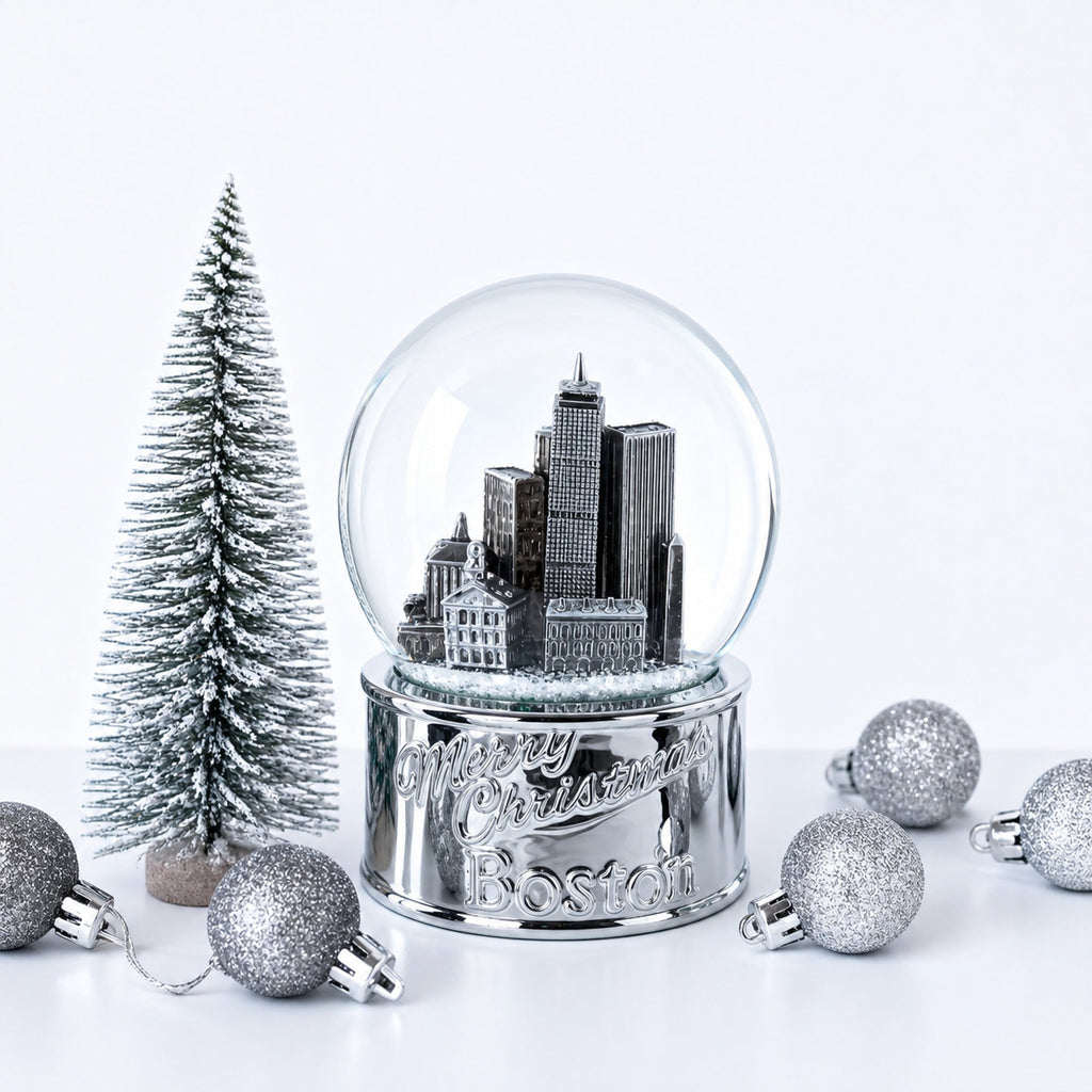Boston Cityscape Silver Base Glass Water Snow Globe | Snow Globes > Travel | Wiccan Center