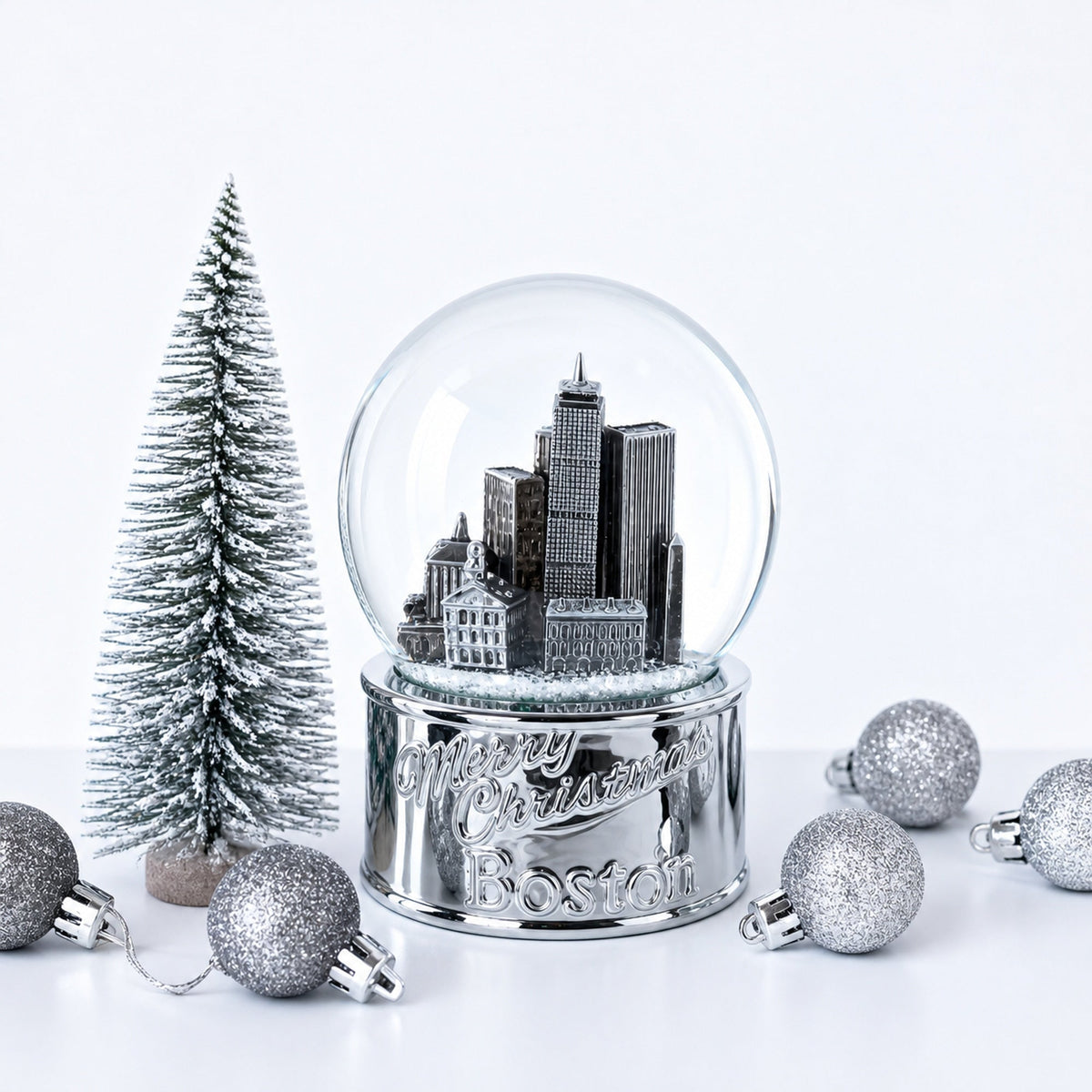 Boston Cityscape Silver Base Glass Water Snow Globe | Snow Globes > Travel | Wiccan Center