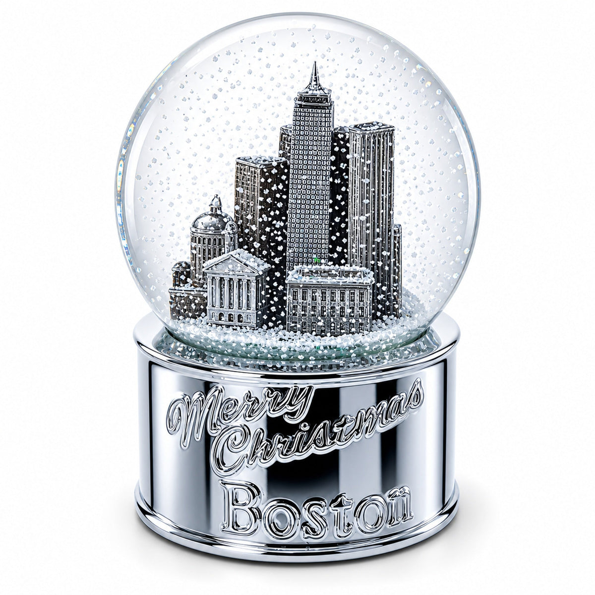 Boston Cityscape Silver Base Glass Water Snow Globe | Snow Globes > Travel | Wiccan Center