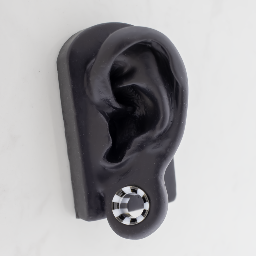 Pair Double Flare Glass Black/White Stripe Tunnel | Body Jewelry | Wiccan Center