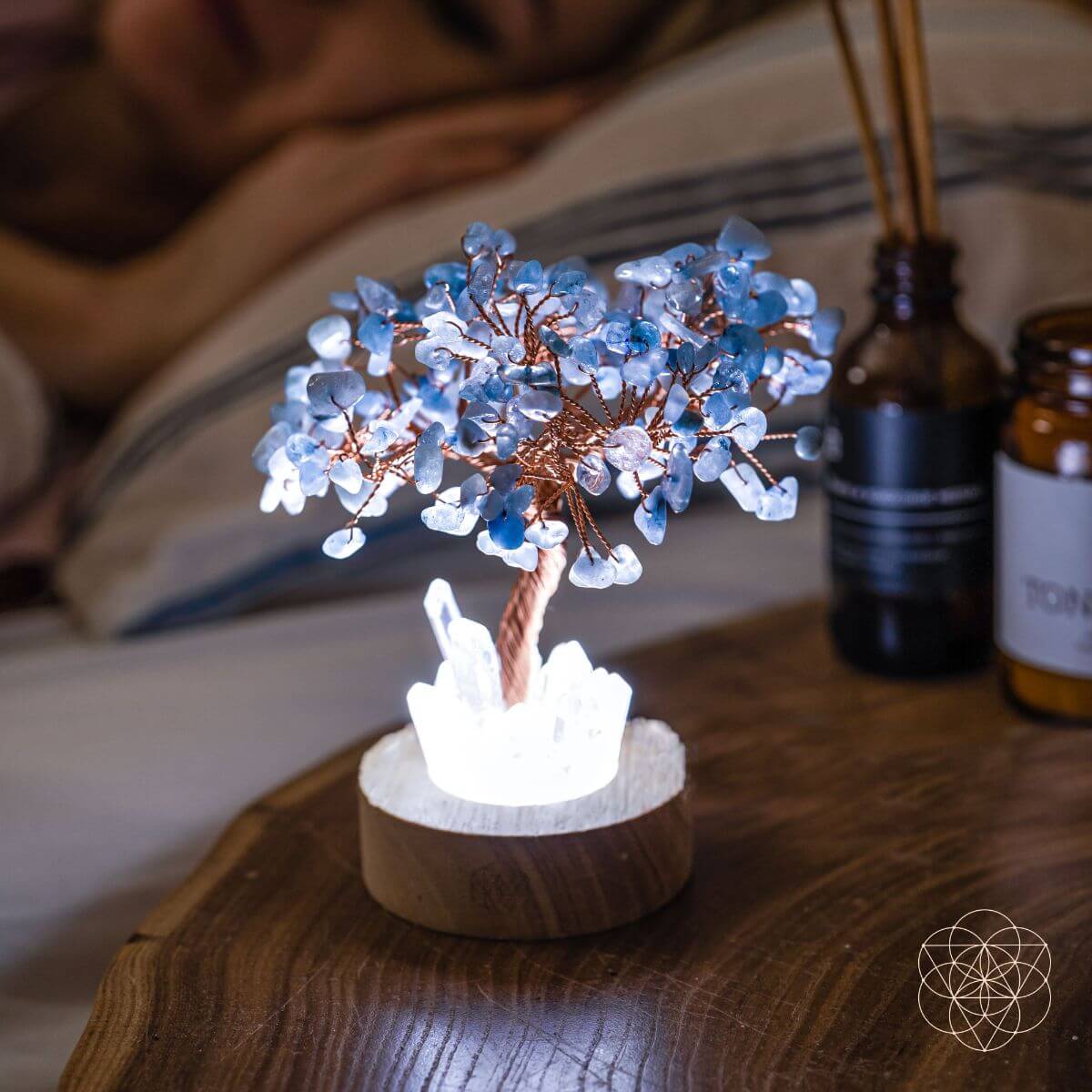 Guardian Angel Lamp of Protection - Aquamarine Tree | Night Light | Wiccan Center