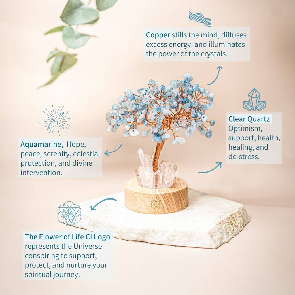 Guardian Angel Lamp of Protection - Aquamarine Tree | Night Light | Wiccan Center