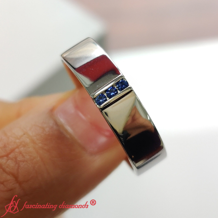 3 Stone Mens Flat Gemstone Band