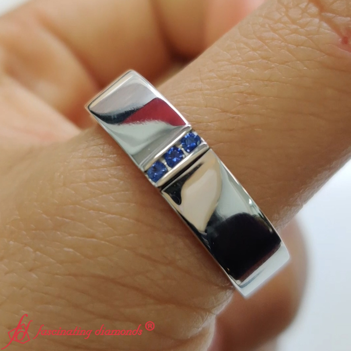 3 Stone Mens Flat Gemstone Band