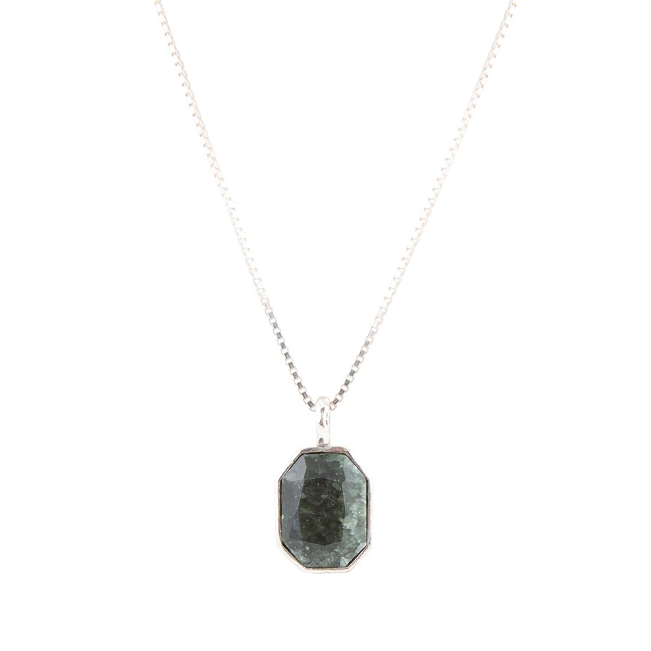 Hammered Green Seraphinite and Sterling Silver Pendant Necklace | Necklaces | Wiccan Center
