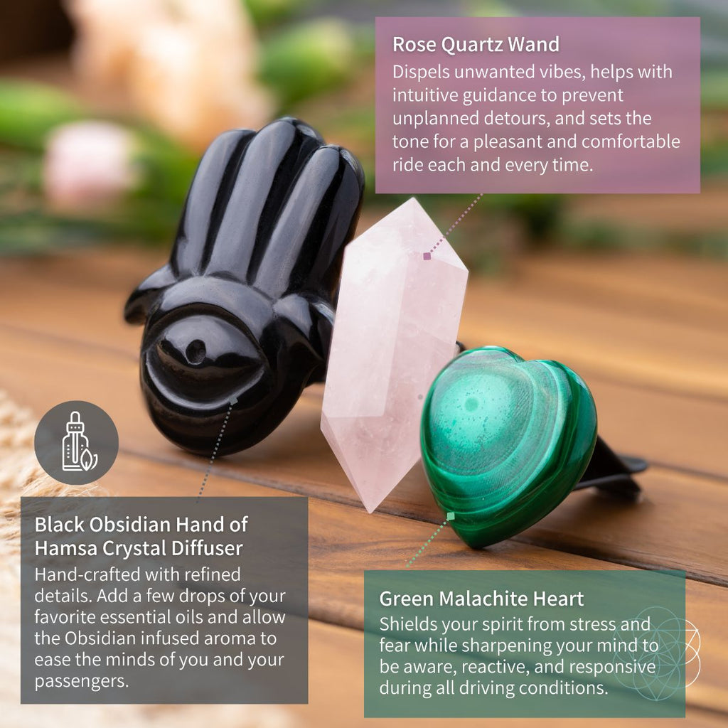 Hamsa Hand of Safe Travels: Aromatherapy Crystal Car Kit | Crystal set | Wiccan Center