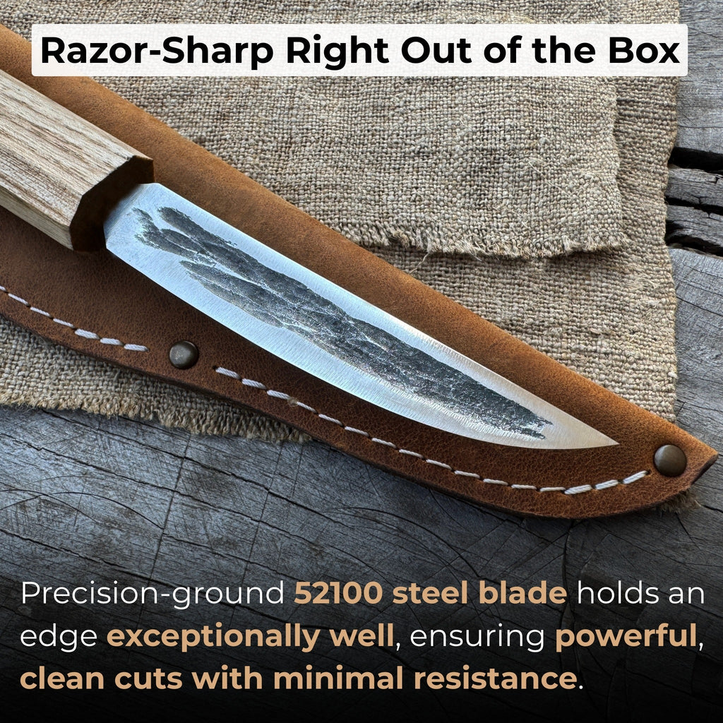 Hand-Forged Yakut Knife with Leather Sheath, 9.5 cm (3.74 inches)