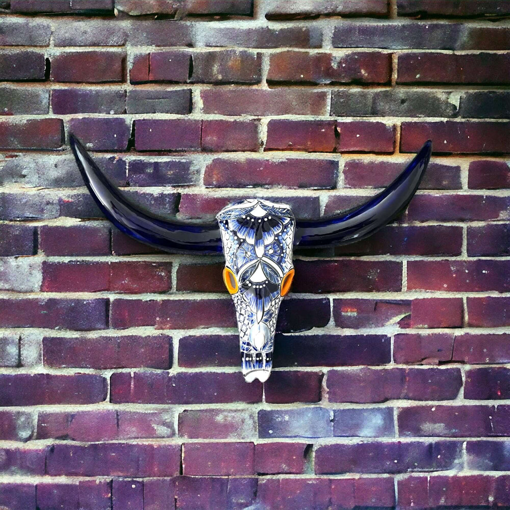 Talavera Longhorn Wall Decor | Handcrafted Mexican Bull Skull Art | Talavera Wall Art | Wiccan Center