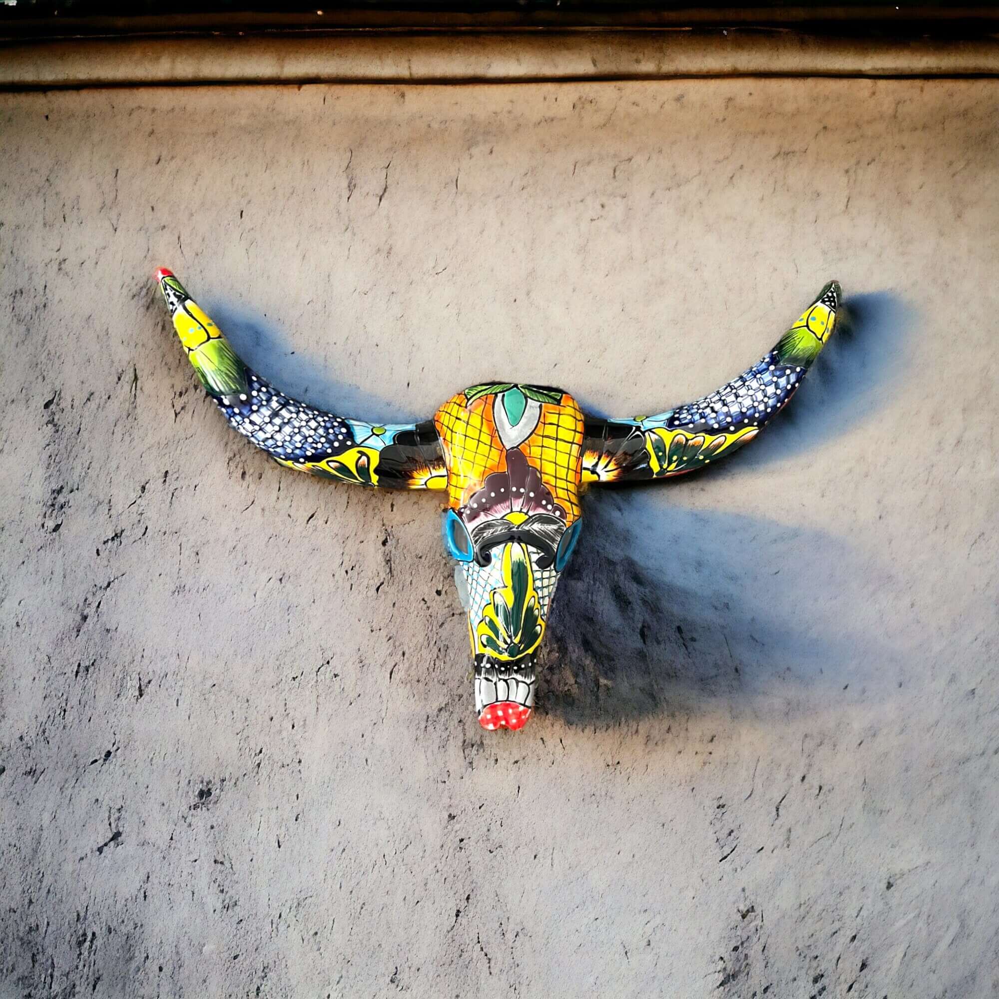 Talavera Longhorn Wall Decor | Handcrafted Mexican Bull Skull Art | Talavera Wall Art | Wiccan Center