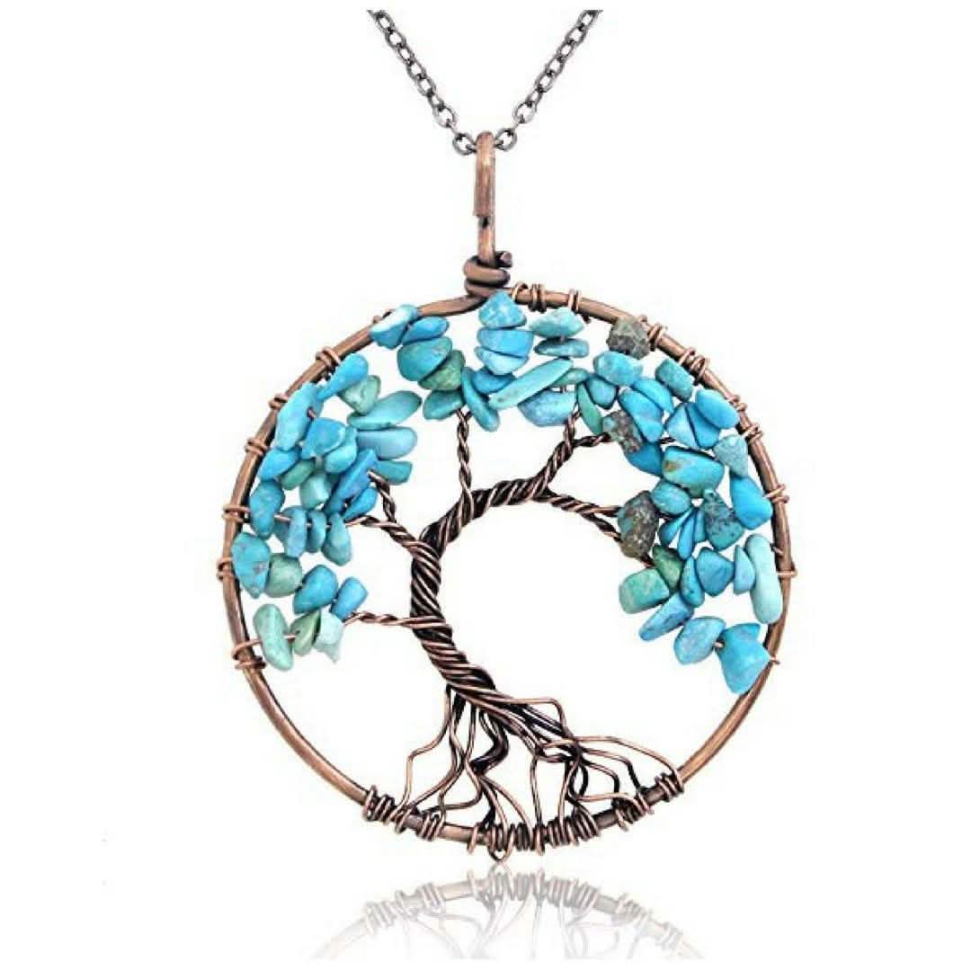 Handmade Genuine Gemstone Chakra Tree of Life Pendant Necklace | Necklaces | Wiccan Center
