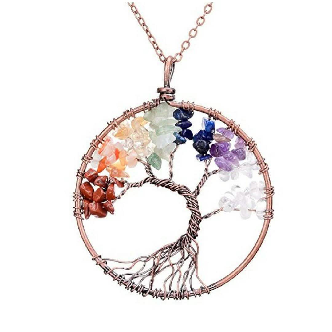 Handmade Genuine Gemstone Chakra Tree of Life Pendant Necklace | Necklaces | Wiccan Center