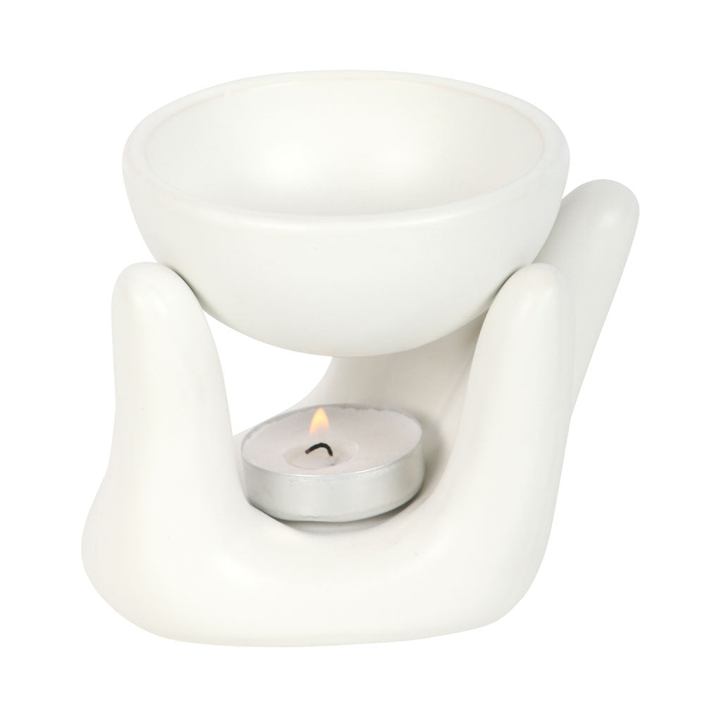 White Hand Ceramic Oil Burner | Wax Melt Warmer | Wiccan Center