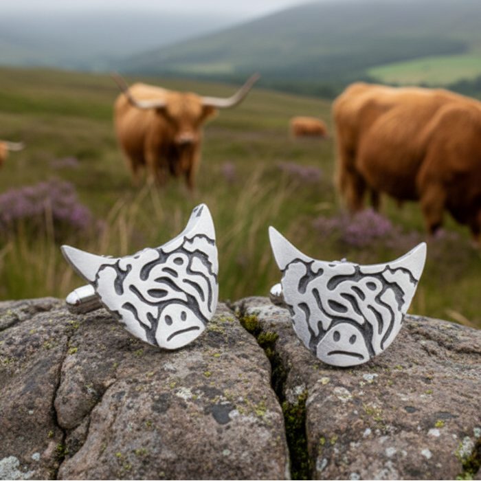 Scottish Highland Cow Cufflinks - Handmade in Scotland