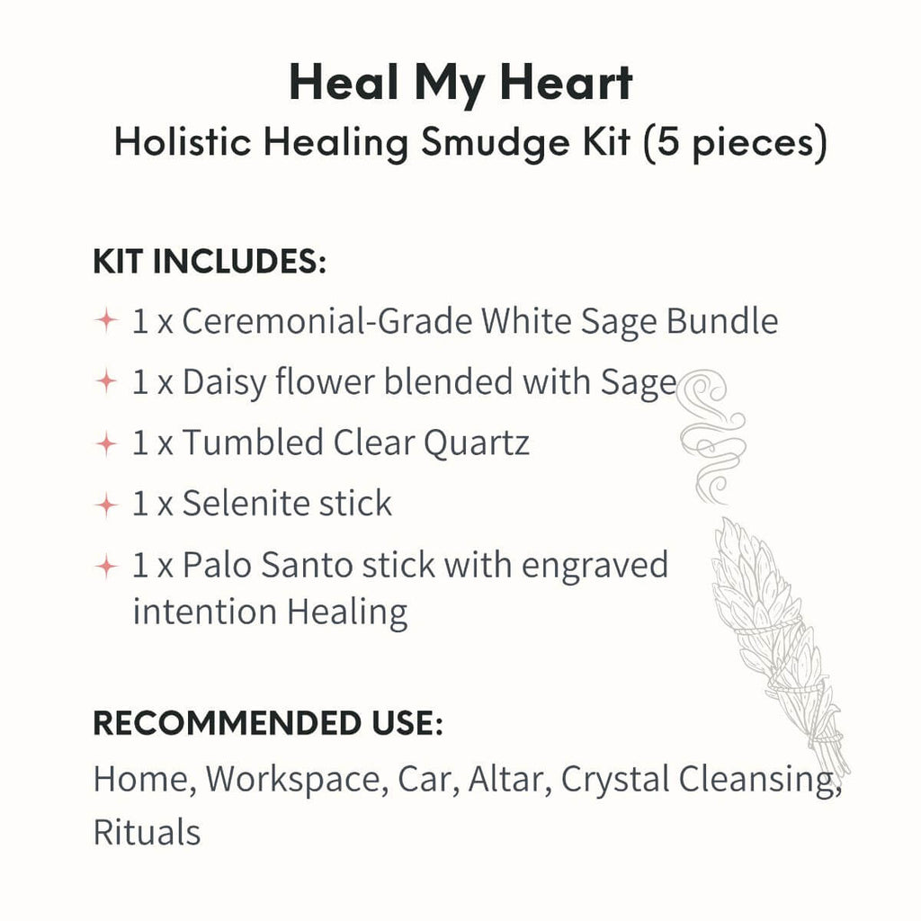 Heal My Heart - Holistic Healing Smudge Kit (5 pieces) | Incense | Wiccan Center