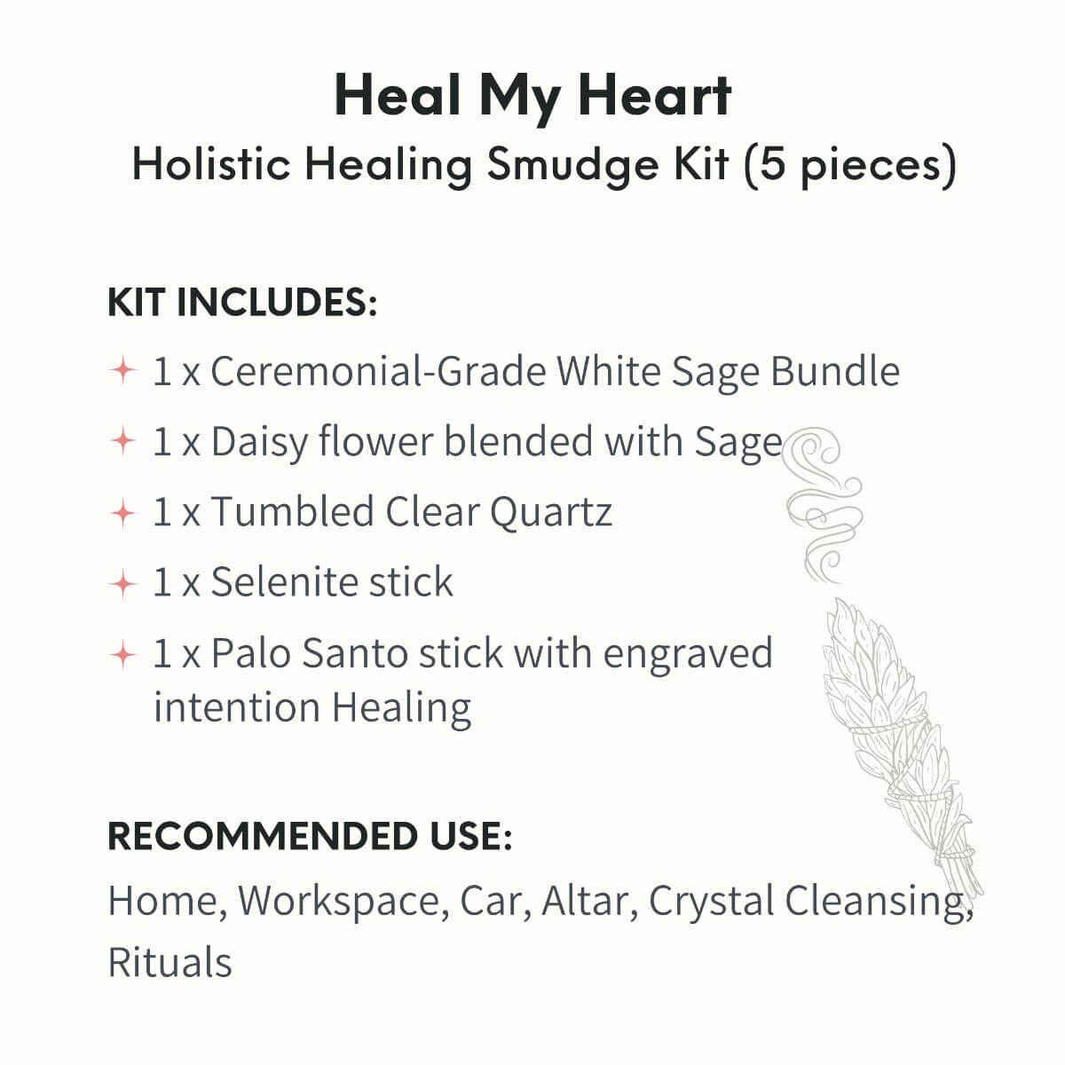 Heal My Heart - Holistic Healing Smudge Kit (5 pieces) | Incense | Wiccan Center